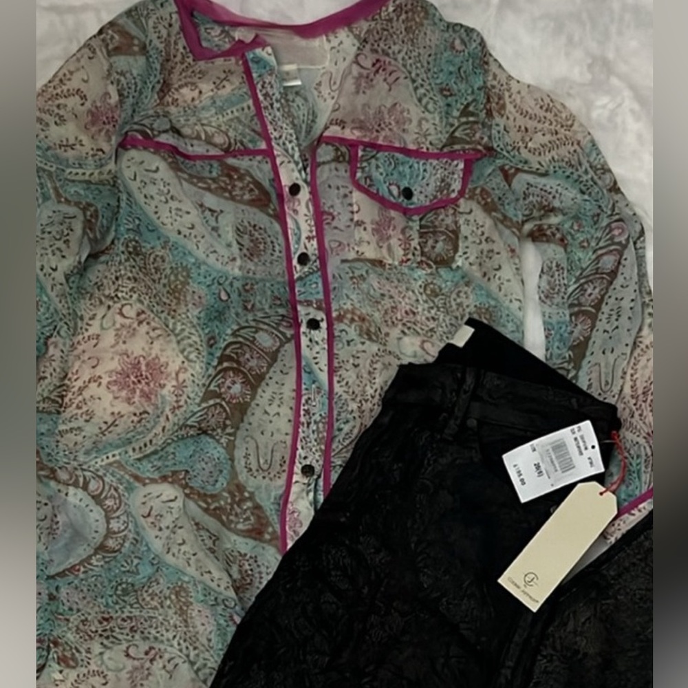 2 pc Cookie Johnson designer pants sz26 and blouse top szS by Nick & Me bundle